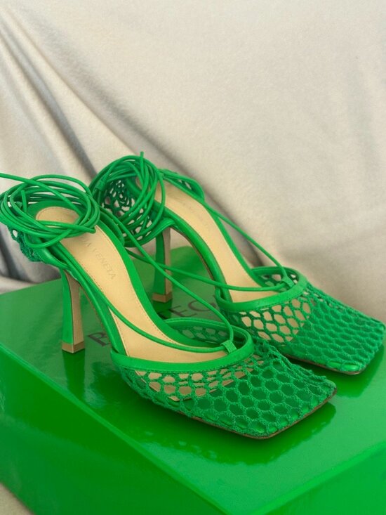 Bottega Veneta Shoes - Bottega Veneta Mesh Grass Green Stretch Lace-up sandals
